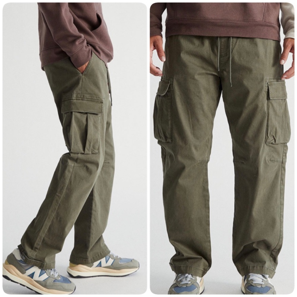 New NWT PacSun Men’s Small S Olive Green Cargo Pants Baggy Cotton Straight Leg